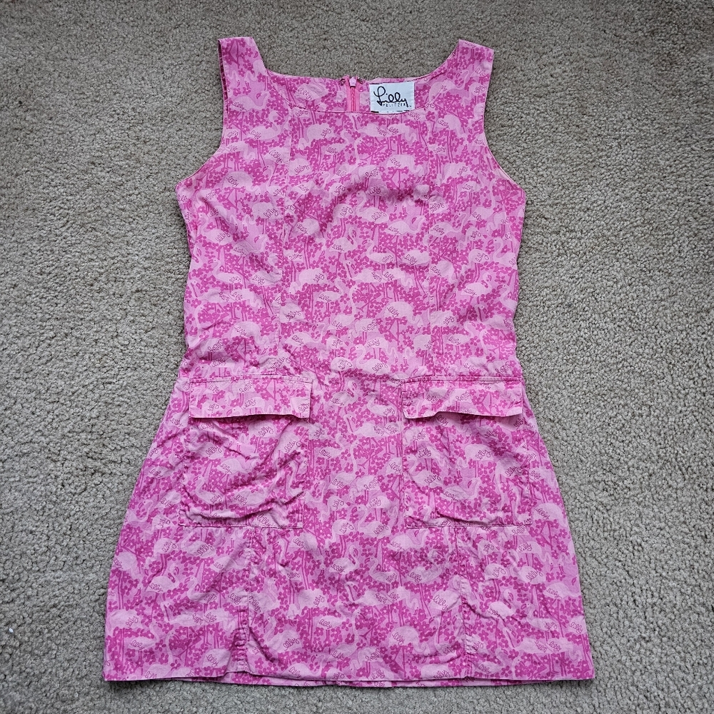 Vintage 90s Lilly Pulitzer sleeveless pink flamingo mini dress cotton 8 medium